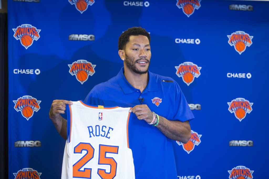 June 24, 2016: Press conference for Derrick Rose after he was traded to the New York Knicks held in Madison Square Garden.